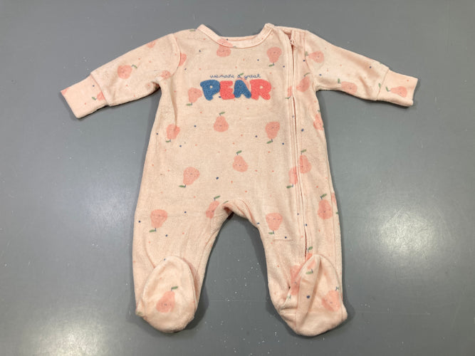 Pyjama velours pêche brodé PEAR poires, moins cher chez Petit Kiwi