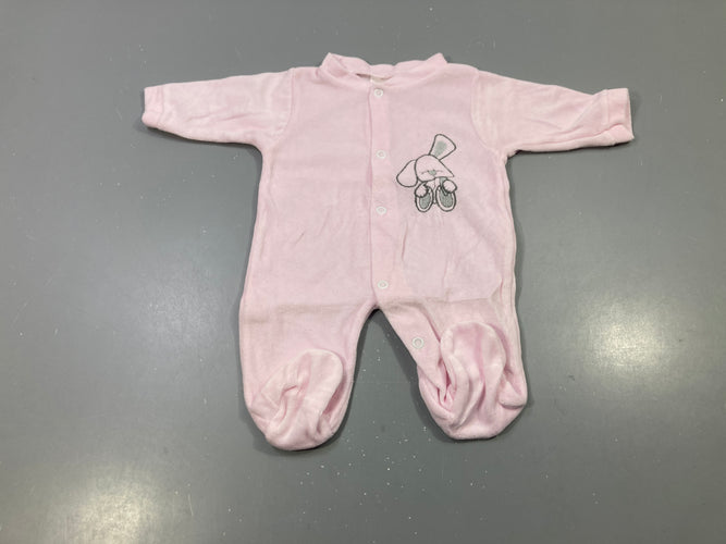 Pyjama velours rose brodé lapin chaussons, moins cher chez Petit Kiwi