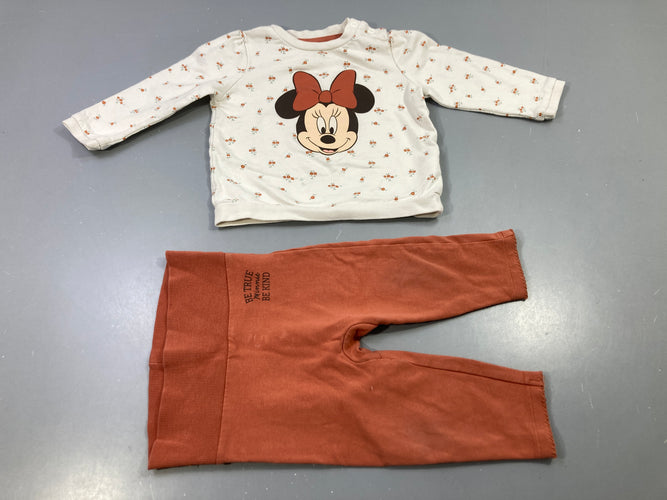 Pyjama 2pcs écru fleuri Minnie, bas terracotta, moins cher chez Petit Kiwi