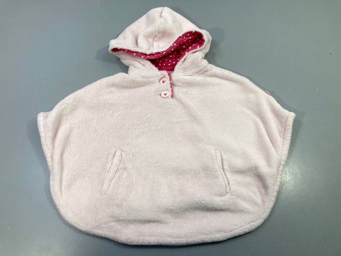 Poncho duveteux rose poche capuche doublure pois, moins cher chez Petit Kiwi
