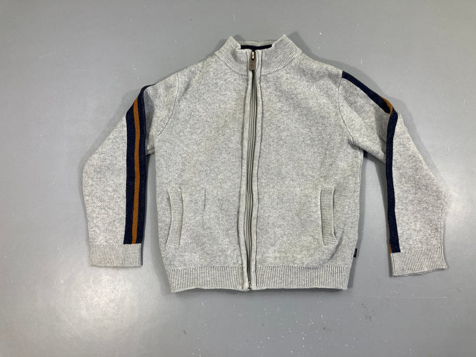 Gilet zippé gris chiné liseret noir/brun, moins cher chez Petit Kiwi