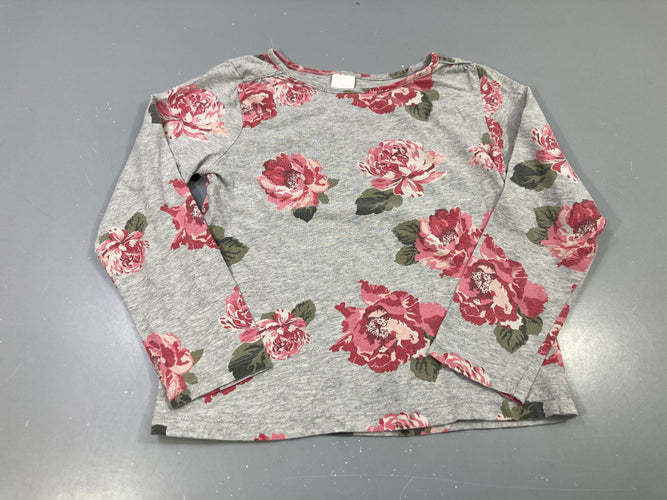 T-shirt m.l gris chiné fleuri roses, moins cher chez Petit Kiwi
