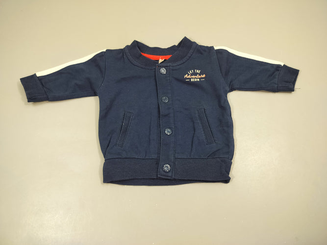 Gilet  bleu marine, bande blanche aux épaules  "Let the adventure begin", moins cher chez Petit Kiwi