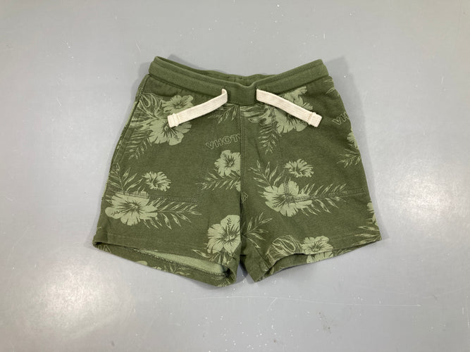 Bermuda molleton vert fleurs, moins cher chez Petit Kiwi