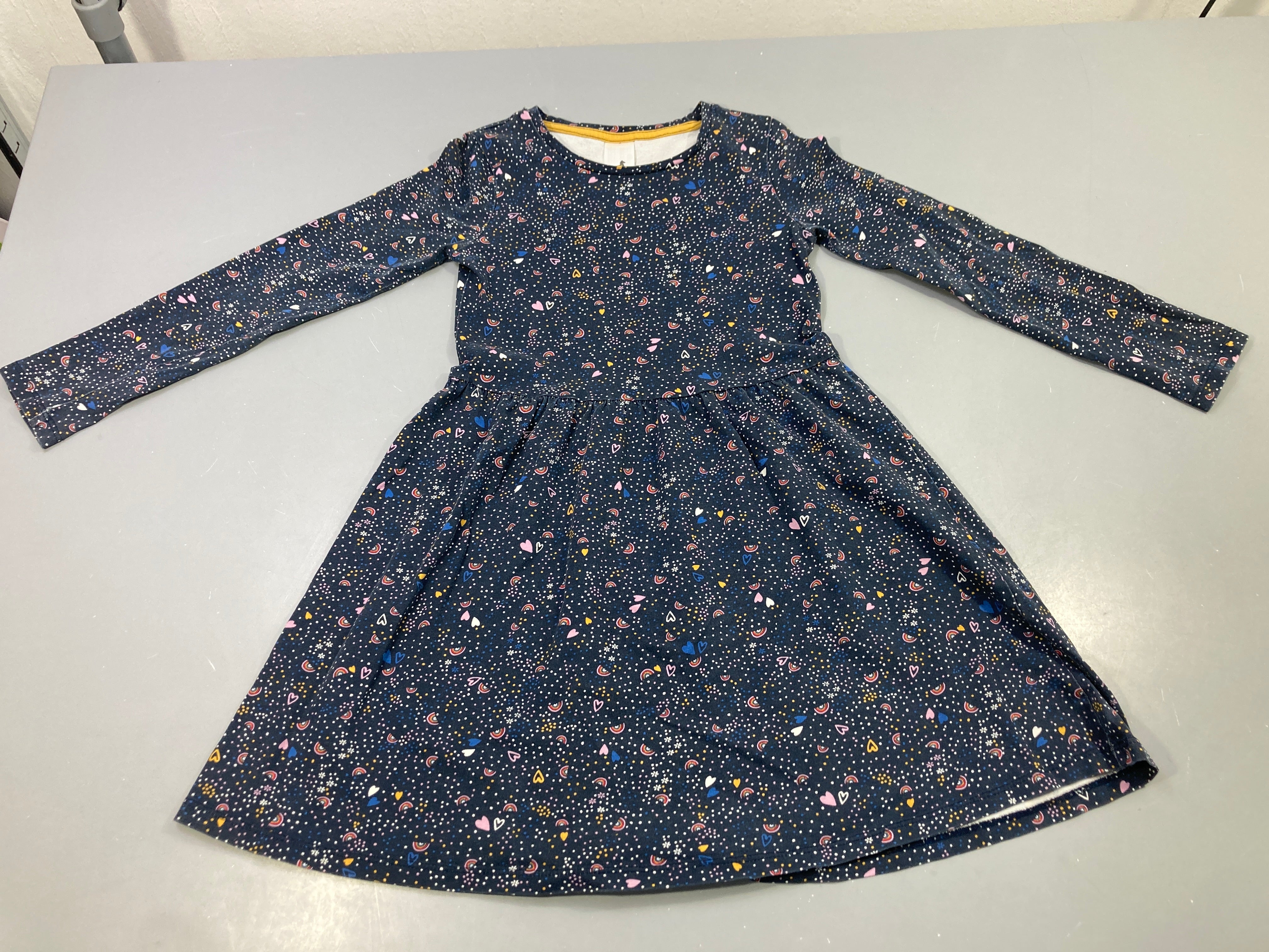 Robe jersey m.l marine imprimé arc-en-ciel coeurs pois