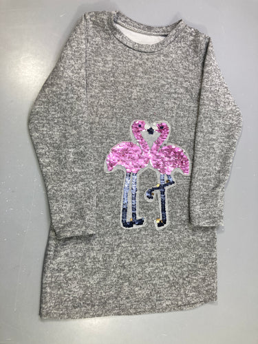 Robe pull m.l gris chiné sequins flamants roses, moins cher chez Petit Kiwi
