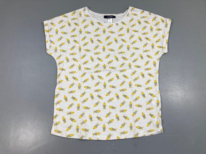 T-shirt m.c blanc flammé poissons, moins cher chez Petit Kiwi