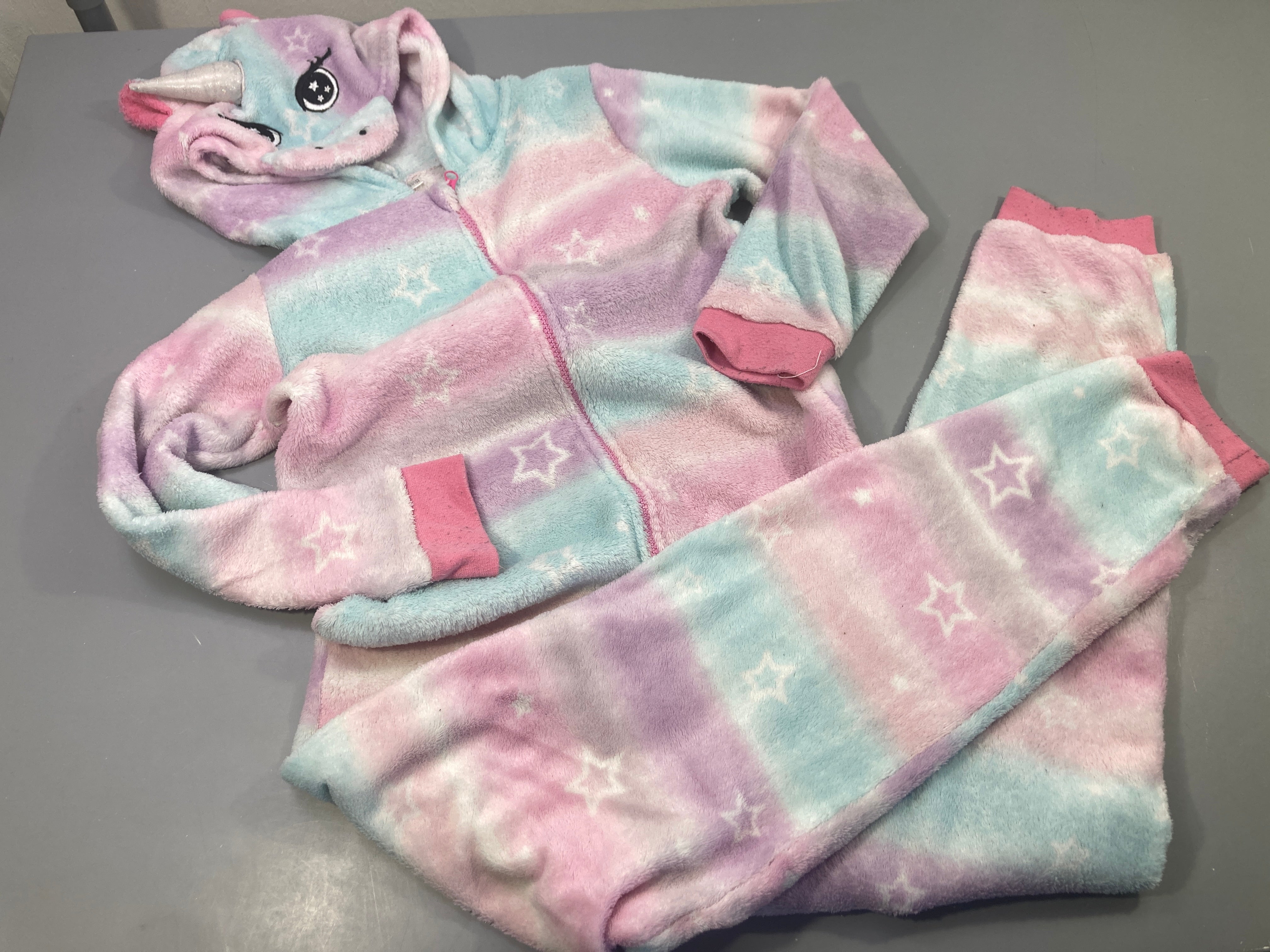 Surpyjama licorne bleu, rose, mauve, étoiles blanches