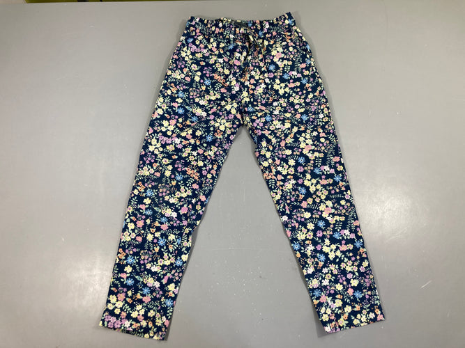Pantalon fluide bleu marine fleurs, moins cher chez Petit Kiwi