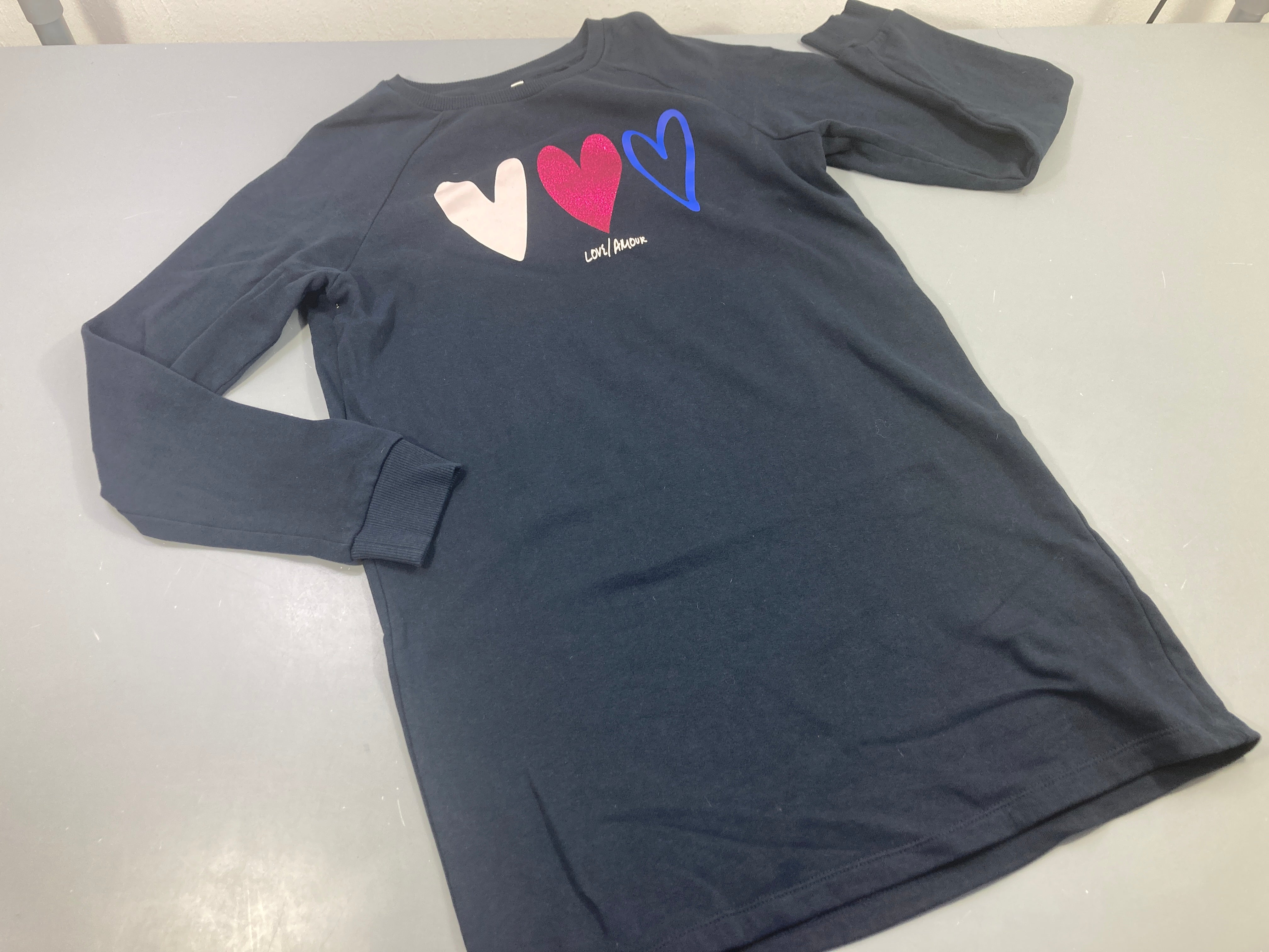Robe sweat m.l  bleu marine , 3 coeurs love/amour, intérieur doux et chaud