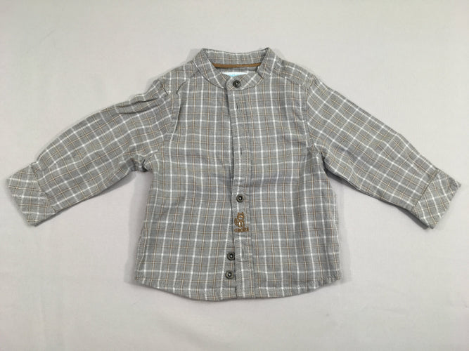 Chemise m.l carreaux gris/blanc col mao, moins cher chez Petit Kiwi