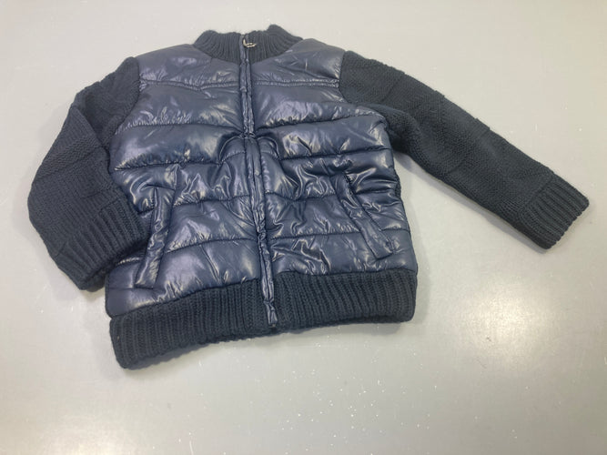 Veste bi-matièr matellassée/ en maille  bleu marine, moins cher chez Petit Kiwi