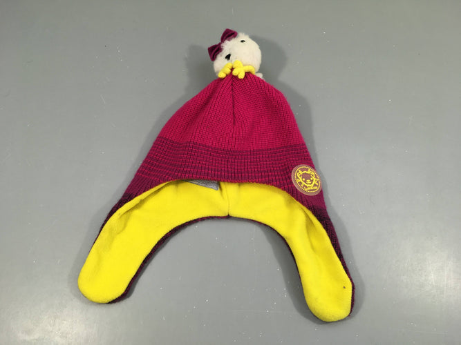 Bonnet chapka mailles roses doublé polar  jaune Pompon Wed'ze, moins cher chez Petit Kiwi