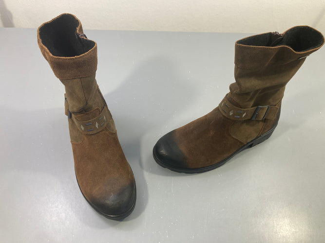Bottines en cuir suédé marron avec boucle marque Ricistatex, Légère usure au bout-38, moins cher chez Petit Kiwi