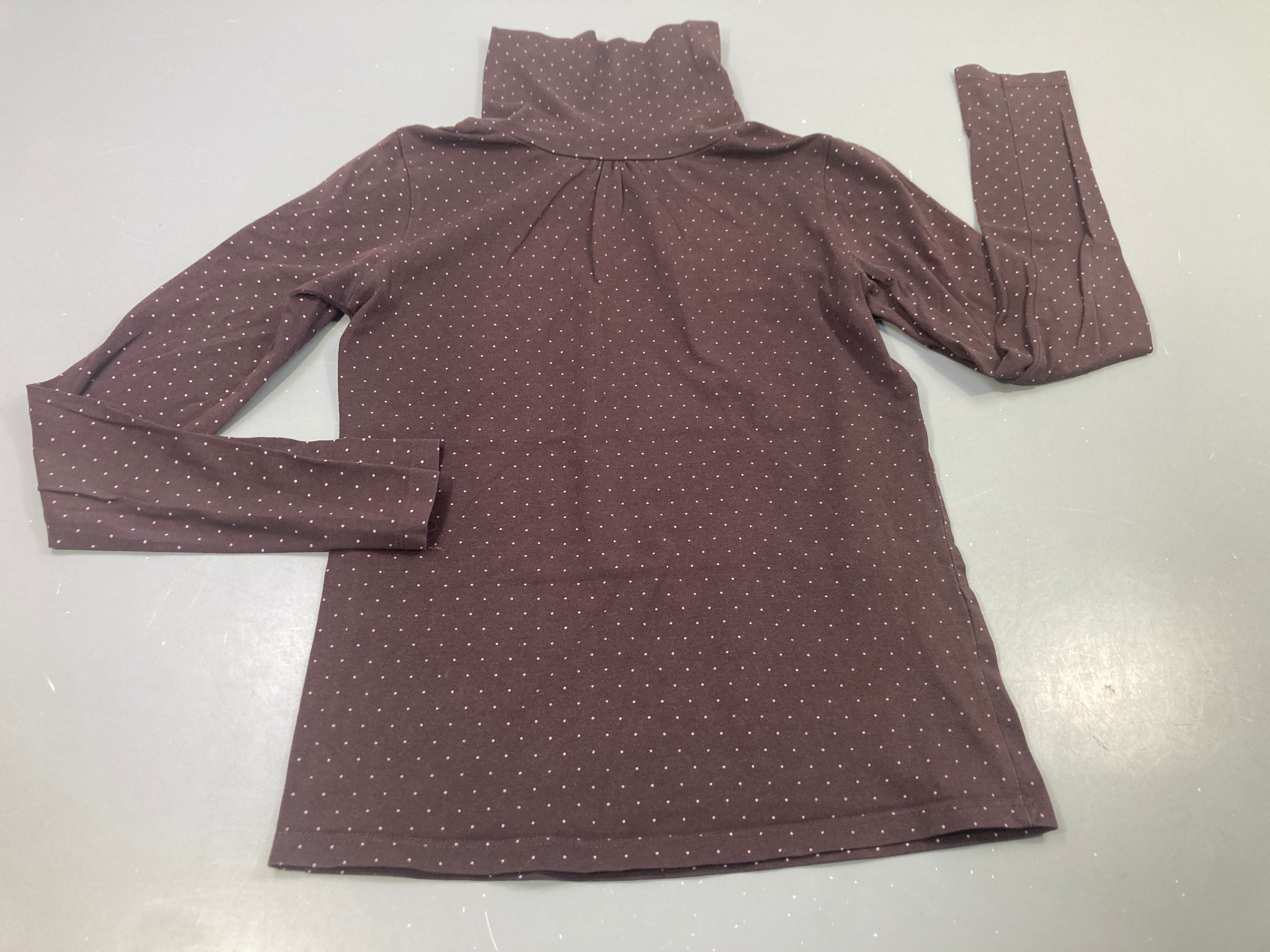 T-shirt m.l  prune à pois blancs col roulé avec noeur en strass
