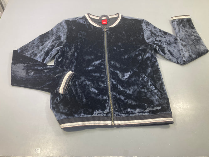 Veste zippée en velours bleu nuit, texture brillante et douce, moins cher chez Petit Kiwi