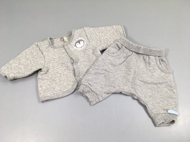 Ensemble molleton gris chiné pingouin, moins cher chez Petit Kiwi