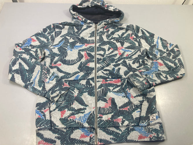 Sweat zippé à capuche gris flammé à motifs feuillage, légèrement bouloché, moins cher chez Petit Kiwi