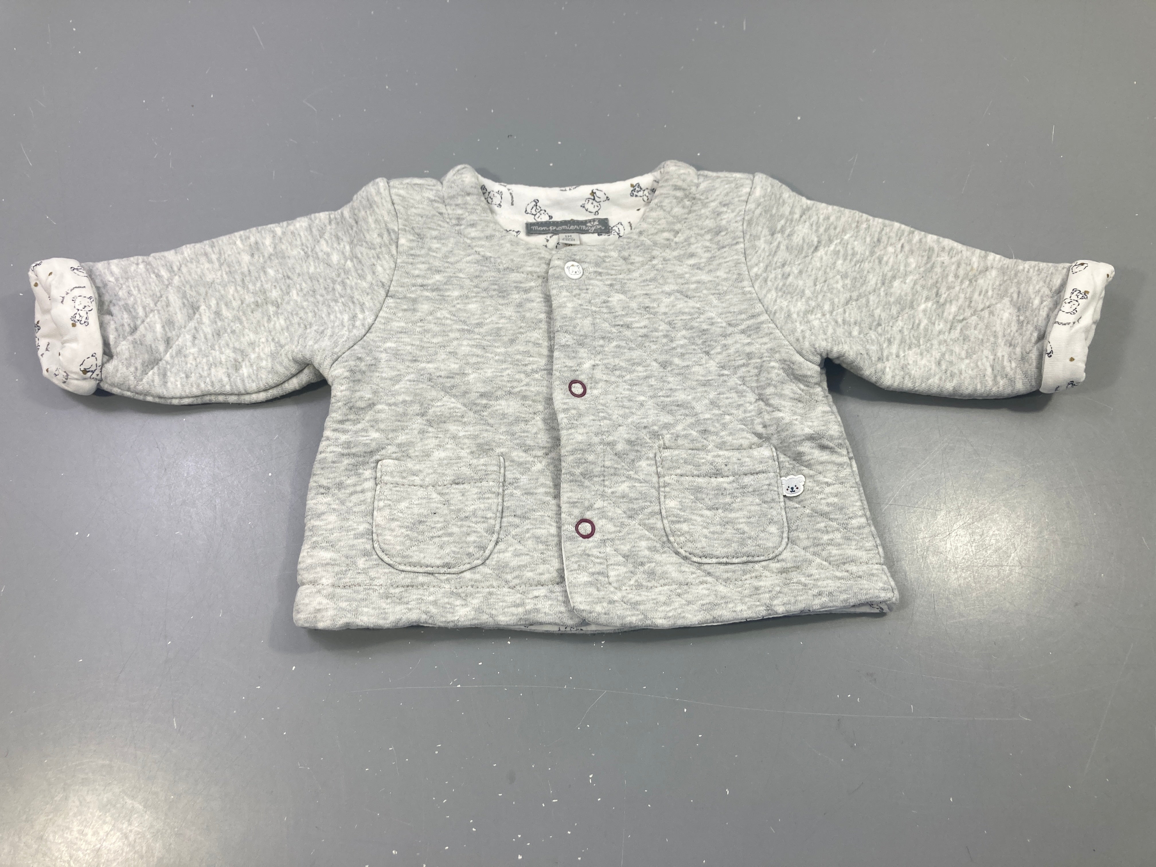 Gilet matelassé gris chiné boutonné poches