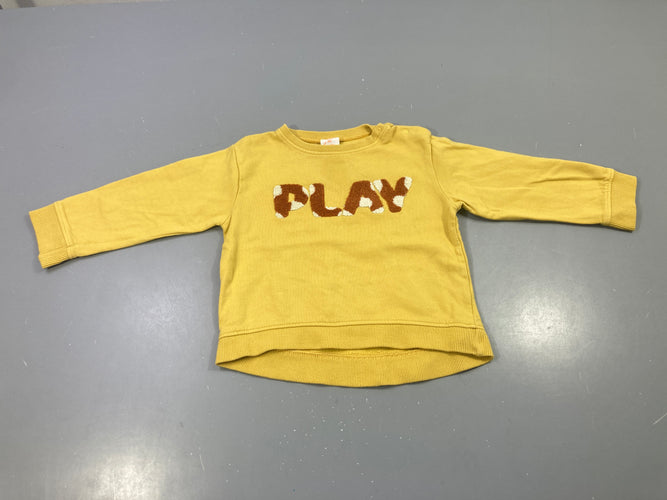 Sweat jaune moutarde PLAY chenille, moins cher chez Petit Kiwi