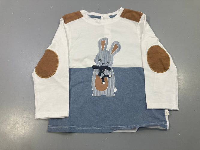 T-shirt m.l coloRobelock blanc bleu lapin coudières, moins cher chez Petit Kiwi