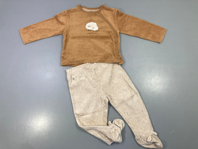 Pyjama 2pcs velours marron beige mouton sweet family, moins cher chez Petit Kiwi