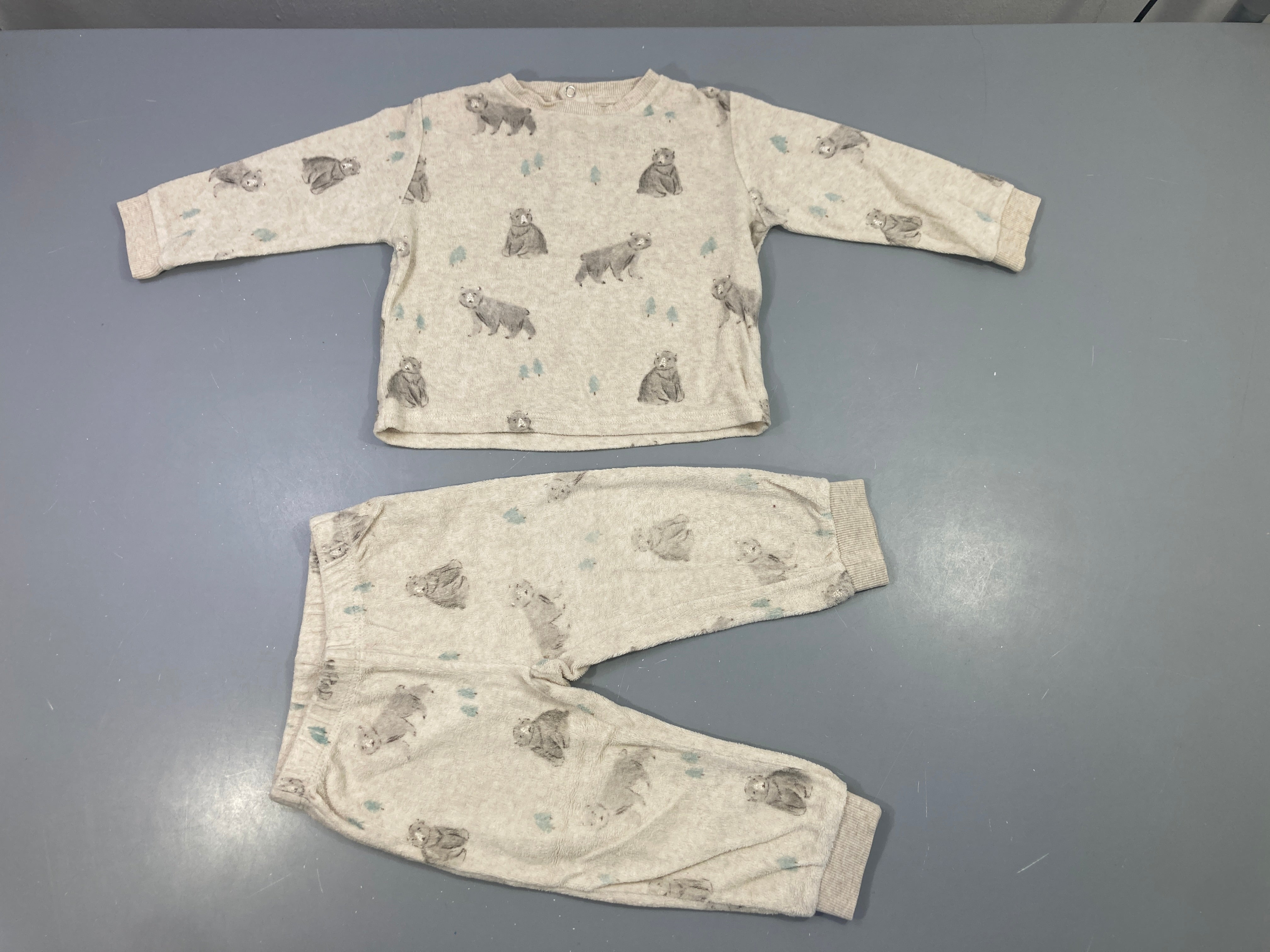 Pyjama 2pcs velours beige ours forêt