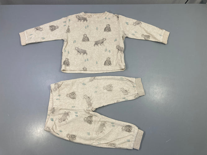 Pyjama 2pcs velours beige ours forêt, moins cher chez Petit Kiwi