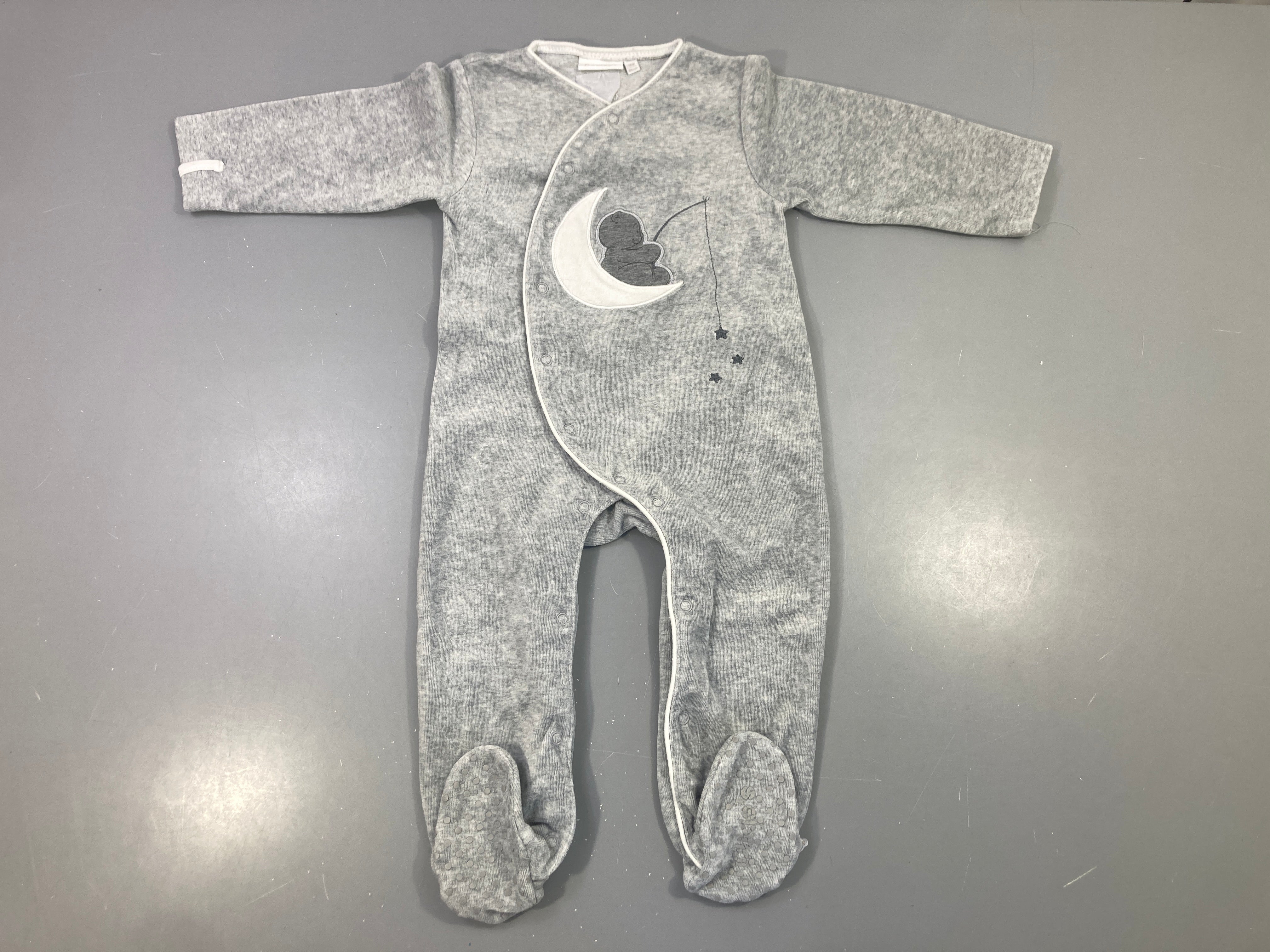 Pyjama velours gris chiné lune étoiles combinaison