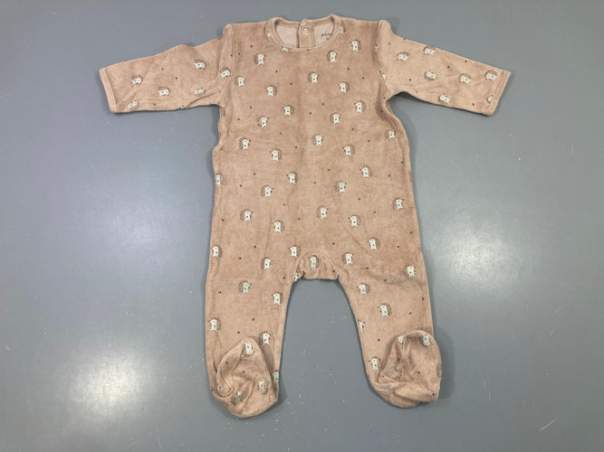 Pyjama velours beige hérissons, moins cher chez Petit Kiwi