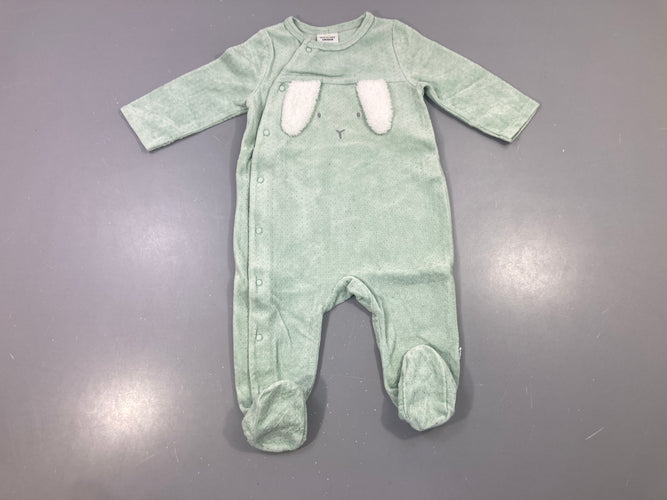 Pyjama velours vert sauge à pois oreilles lapin, moins cher chez Petit Kiwi