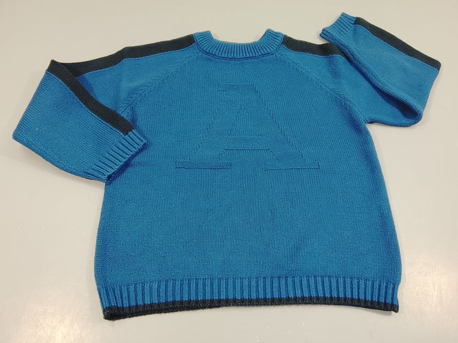 Pull Eden et Victor bleu, noir "A" en relief, moins cher chez Petit Kiwi