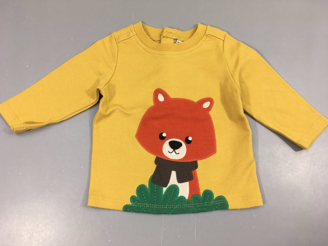 T-shirt m.l jaune renard, très légèrement bouloché, moins cher chez Petit Kiwi