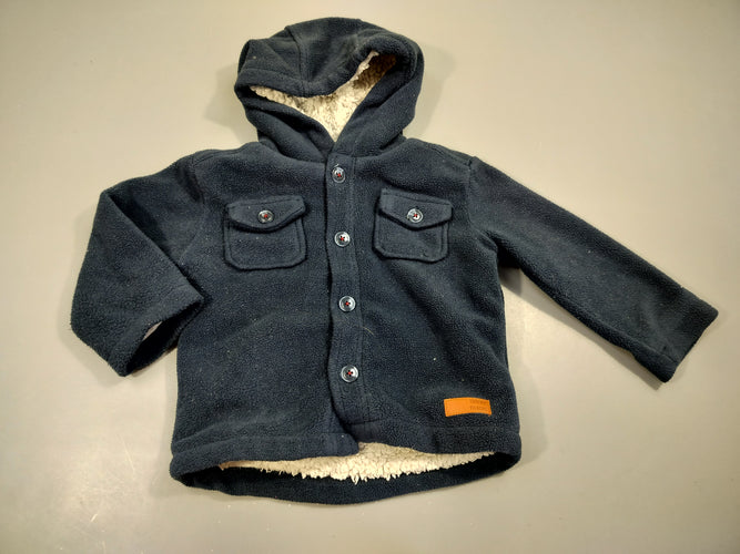 Veste bleu marine à capuche , intérieur moutonné. 100% polyester, moins cher chez Petit Kiwi