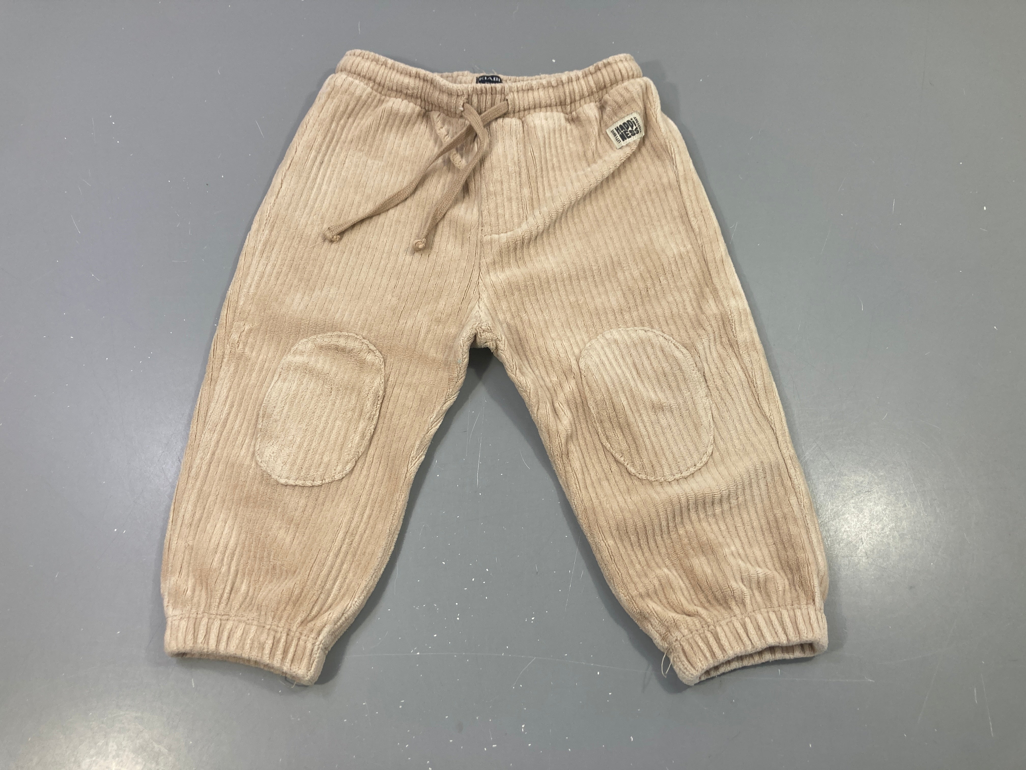 Pantalon velours côtelé beige genouillères cordon