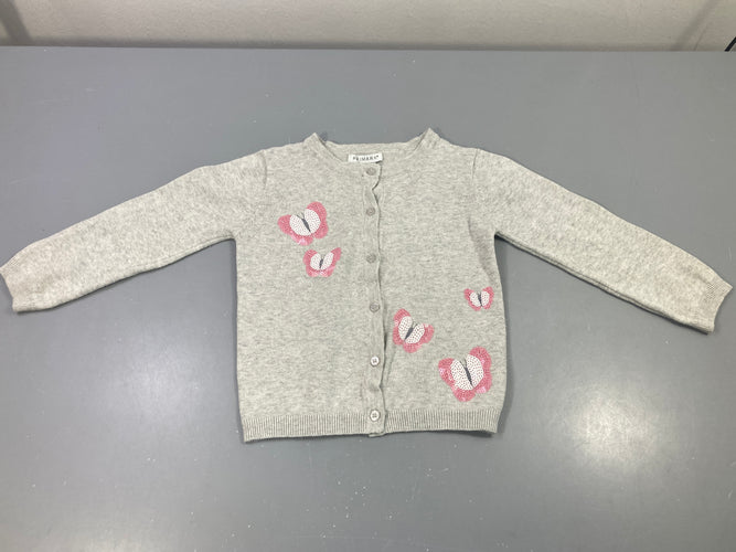 Gilet gris chiné papillons sequins Bouloché, moins cher chez Petit Kiwi