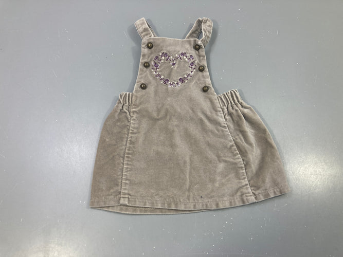 Robe salopette velours taupe coeur brodé fleurs, moins cher chez Petit Kiwi