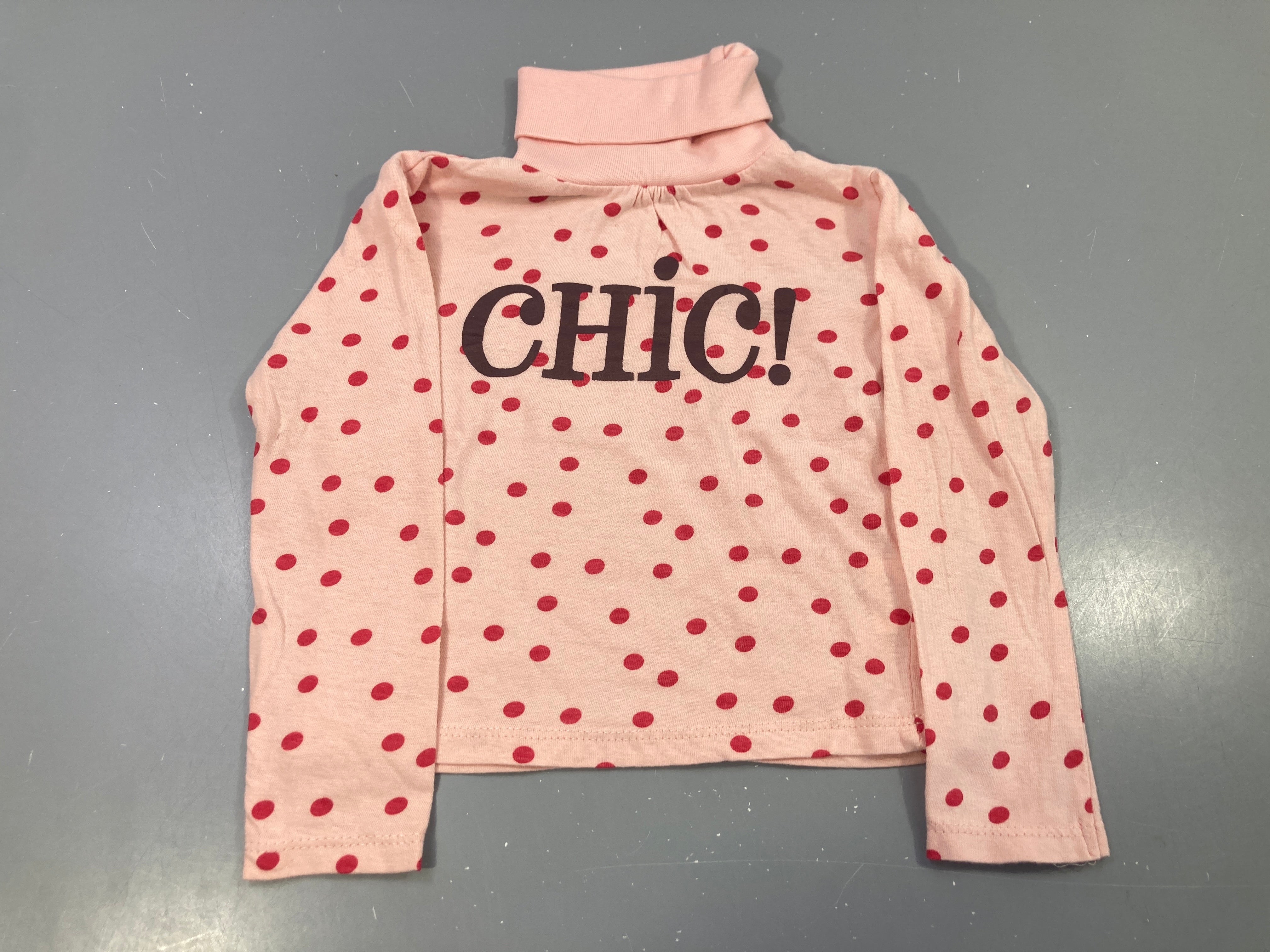 T-shirt m.l col roulé rose pois rouges chic