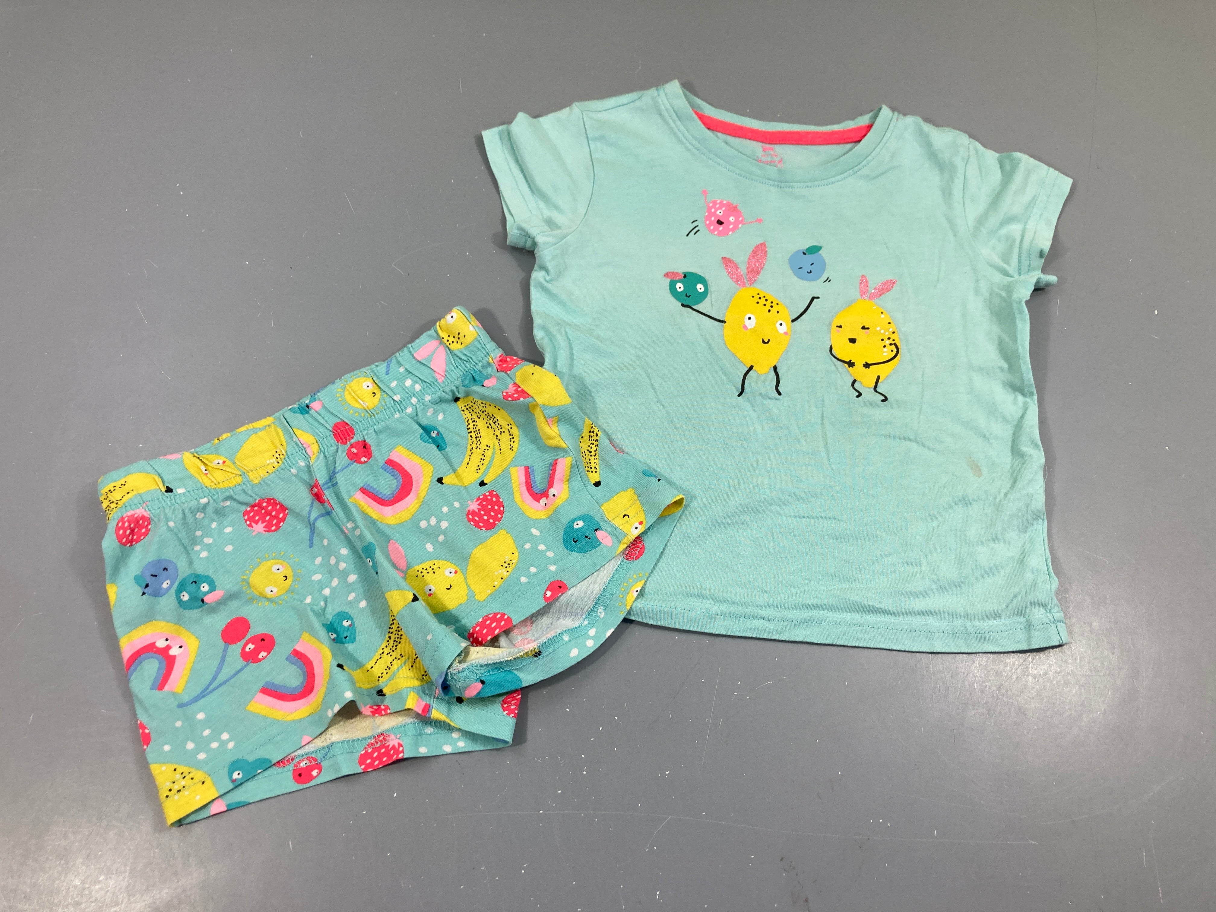Pyjashort 2pcs jersey turquoise fruits