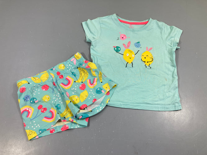 Pyjashort 2pcs jersey turquoise fruits, moins cher chez Petit Kiwi
