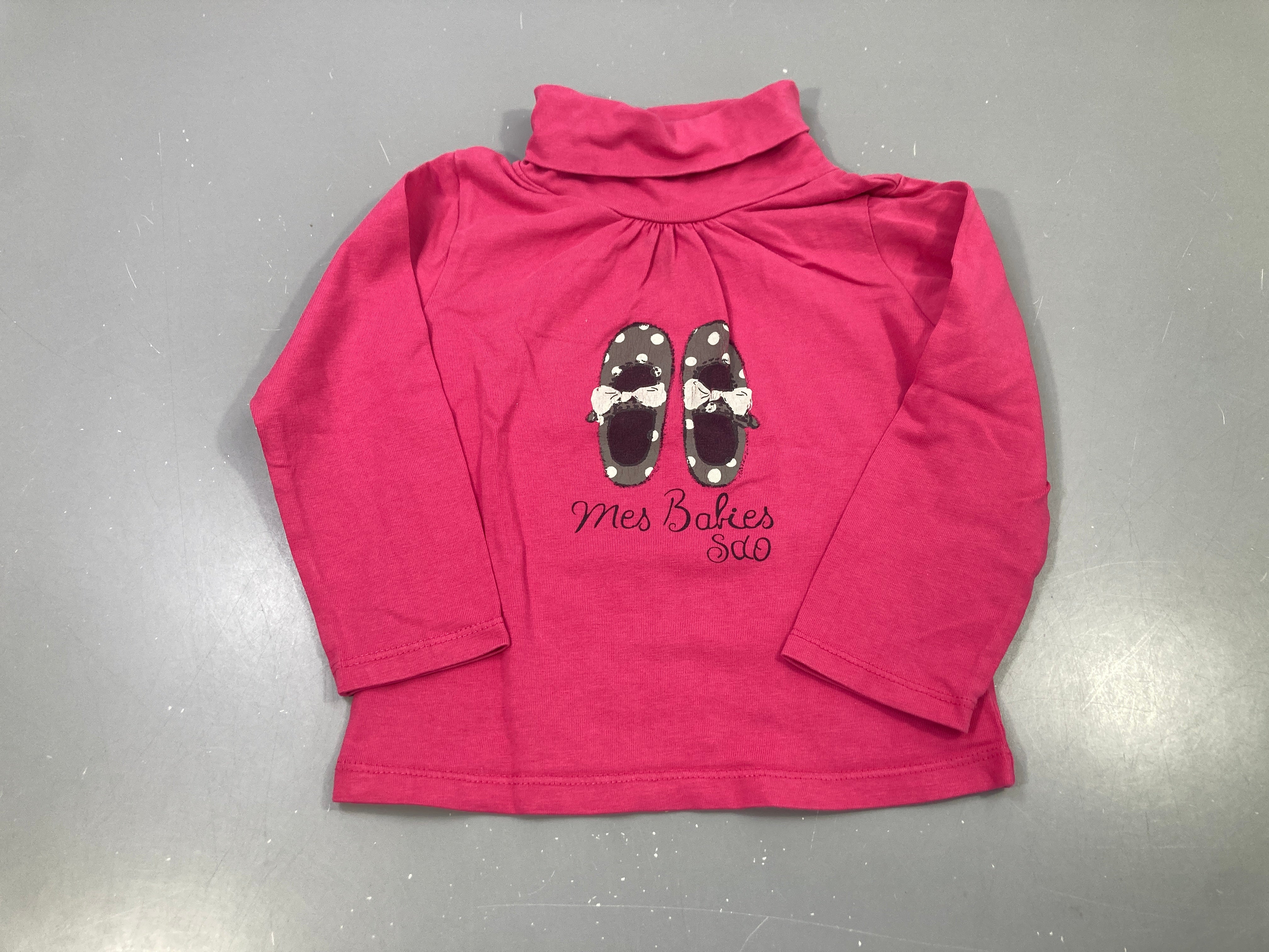 T-shirt m.l col roulé fuchsia mes babies