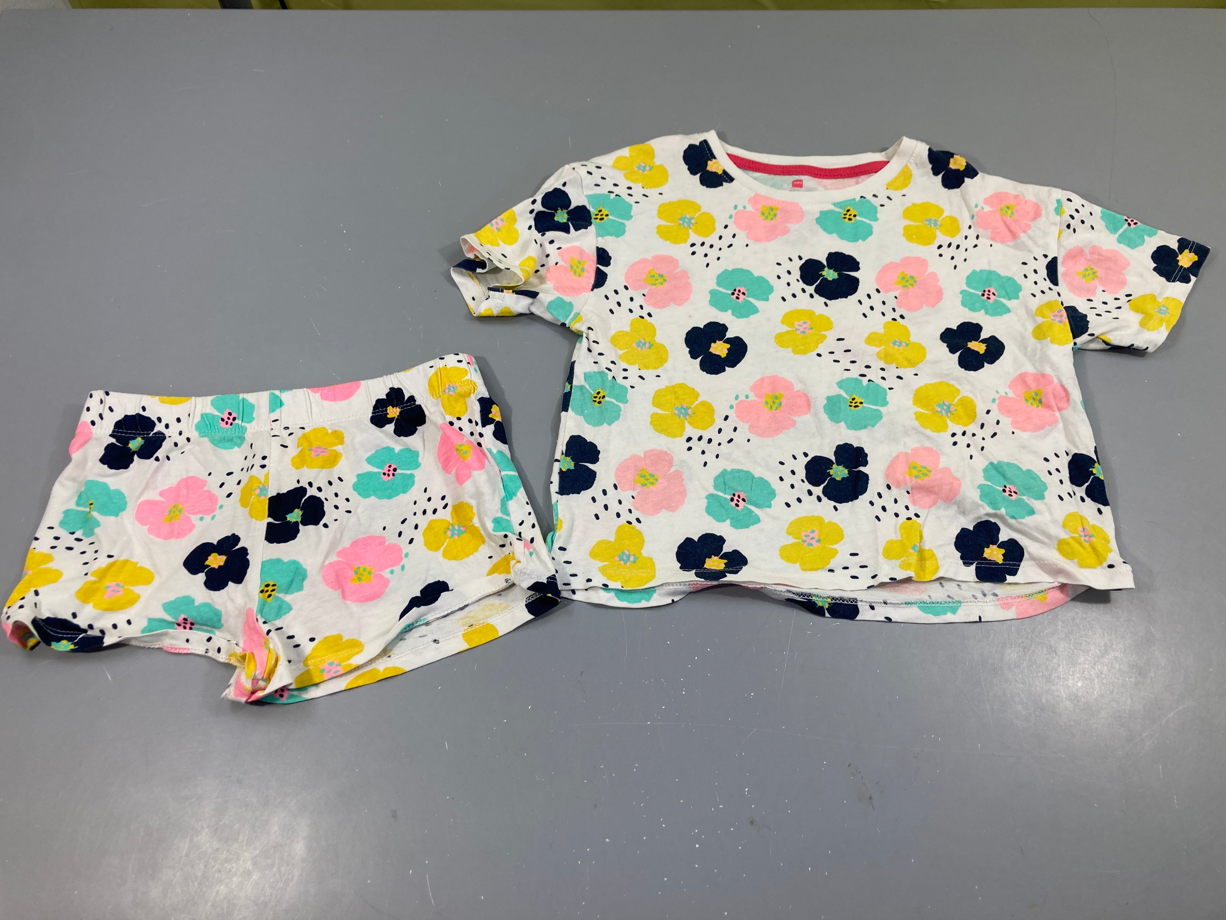 Pyjashort 2pcs jersey blanc fleurs