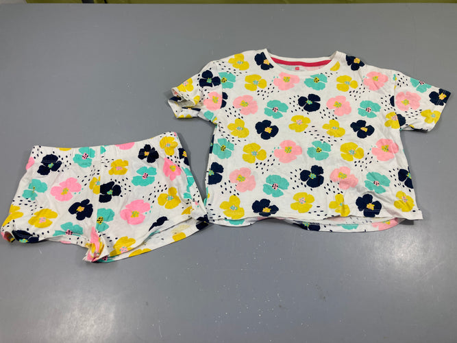 Pyjashort 2pcs jersey blanc fleurs, moins cher chez Petit Kiwi