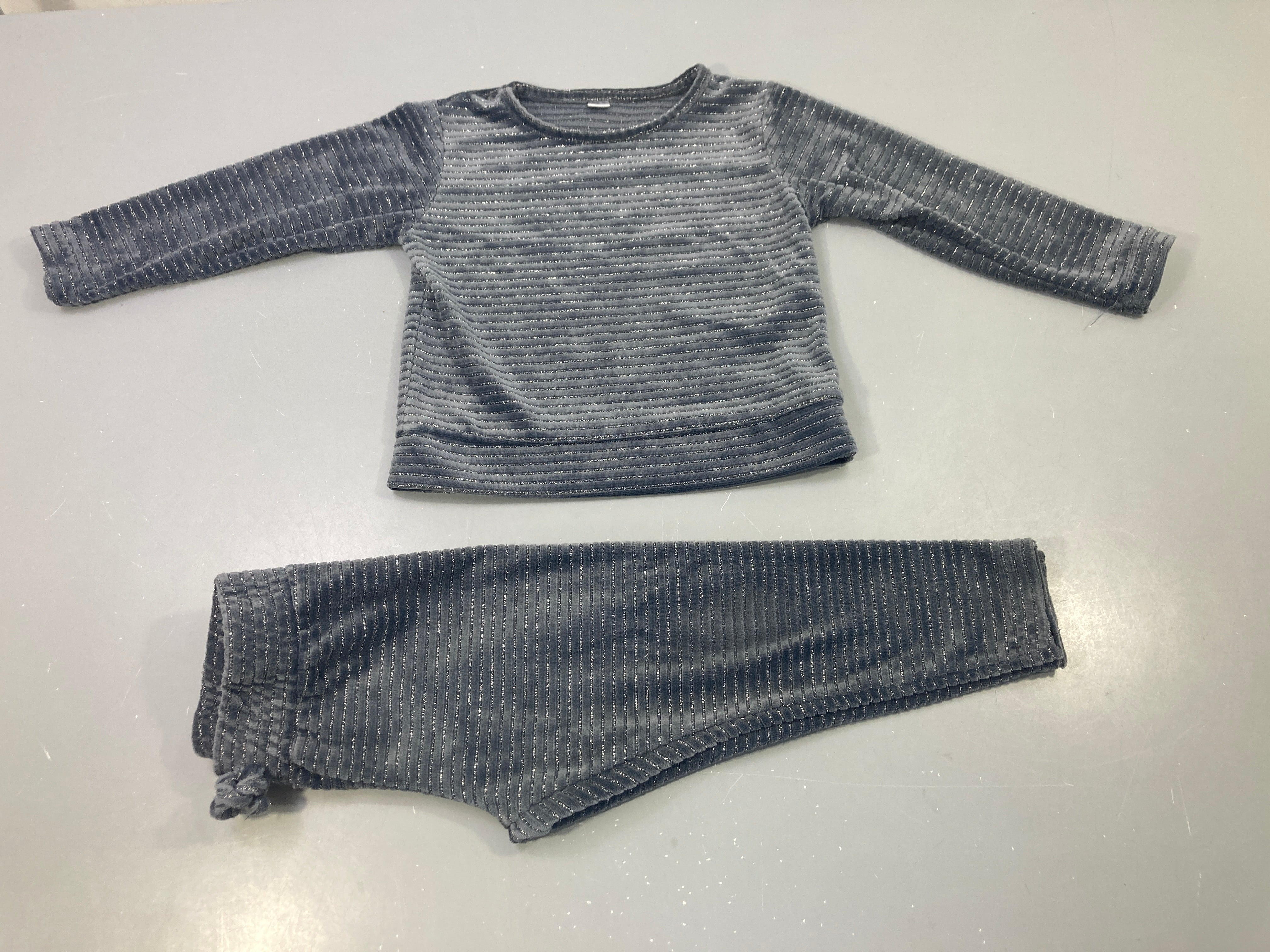 Ensemble 2pcs velours côtelé gris rayures pailletées