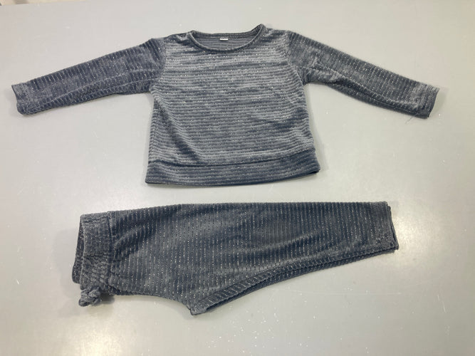 Ensemble 2pcs velours côtelé gris rayures pailletées, moins cher chez Petit Kiwi