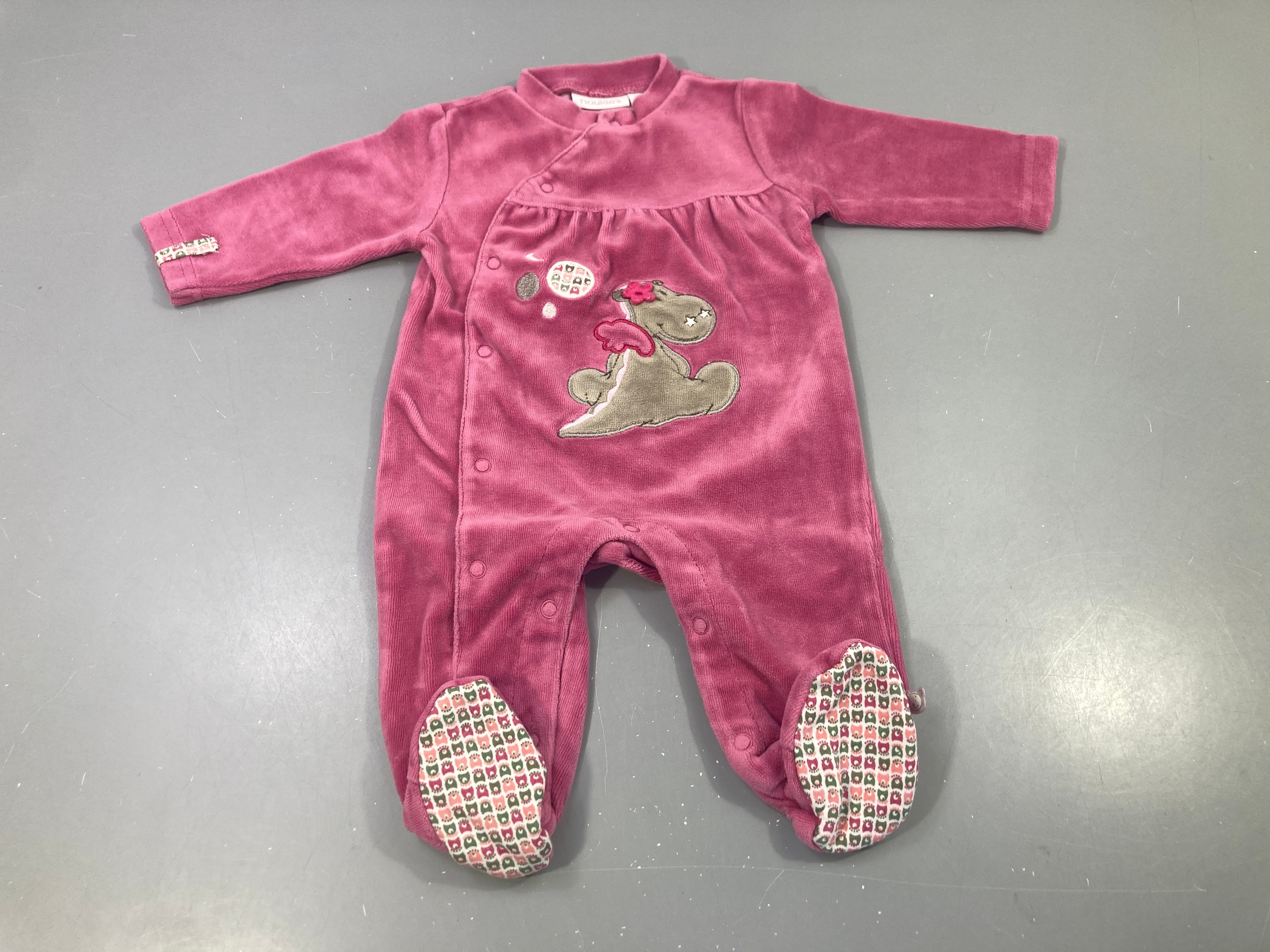 Pyjama velours rose foncé dinosaure