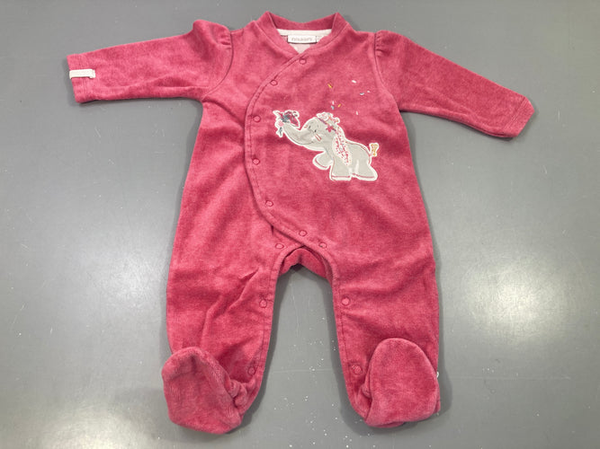 Pyjama velours rose éléphant, moins cher chez Petit Kiwi