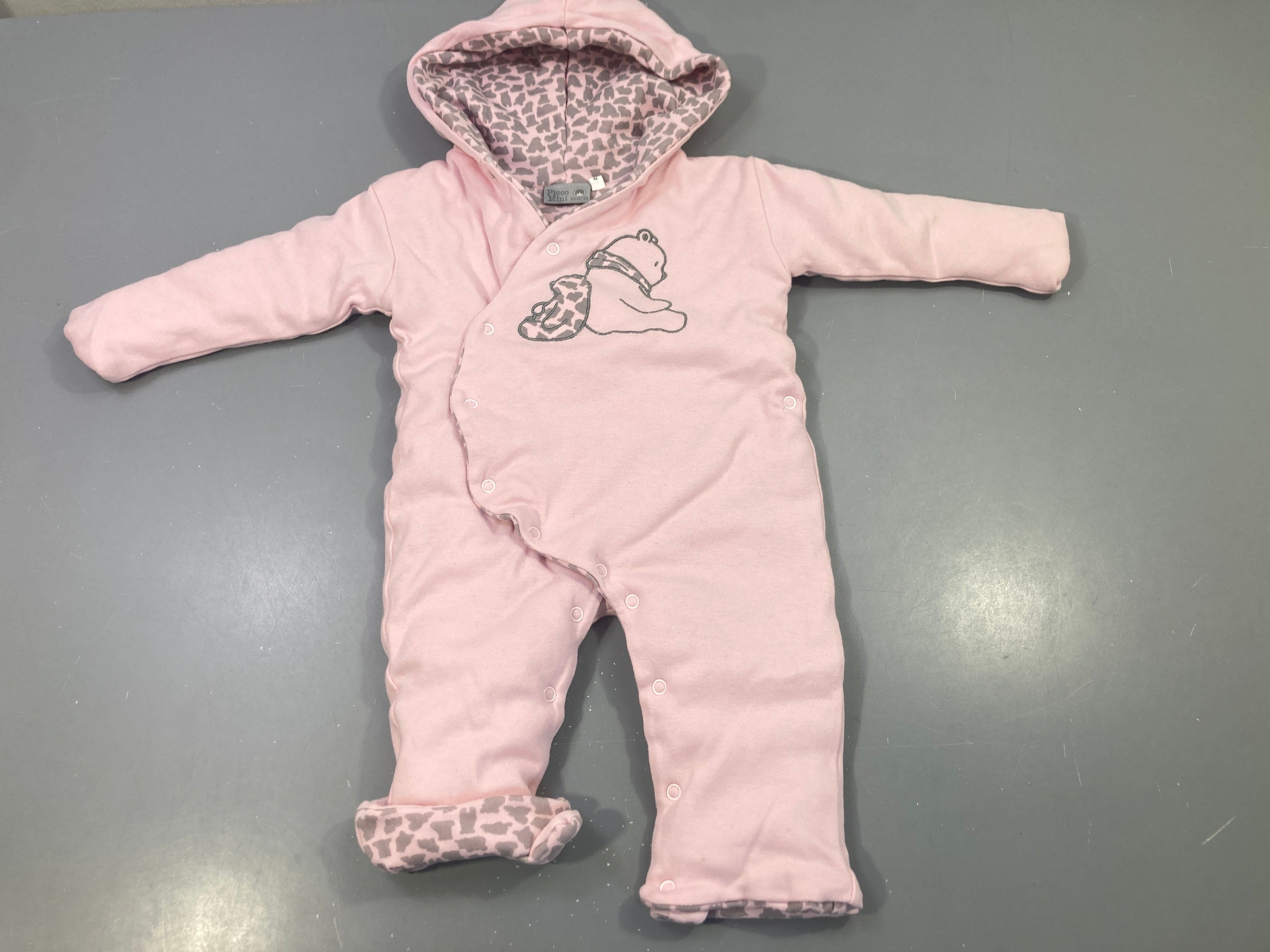 Combinaison ouatiné capuche rose ourson, imprimé taches