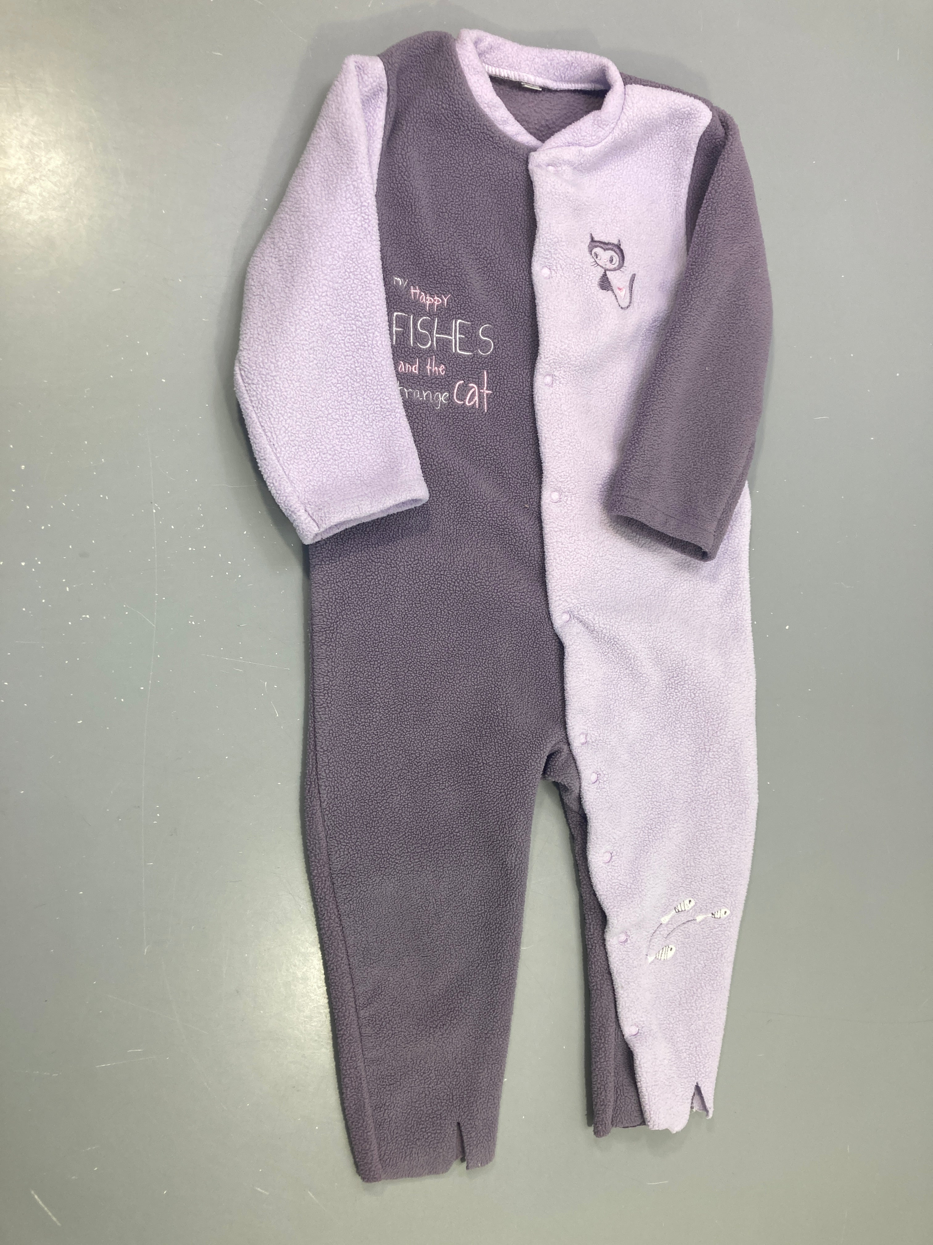 Surpyjama polaire bicolore mauve gris chat, happy fishes