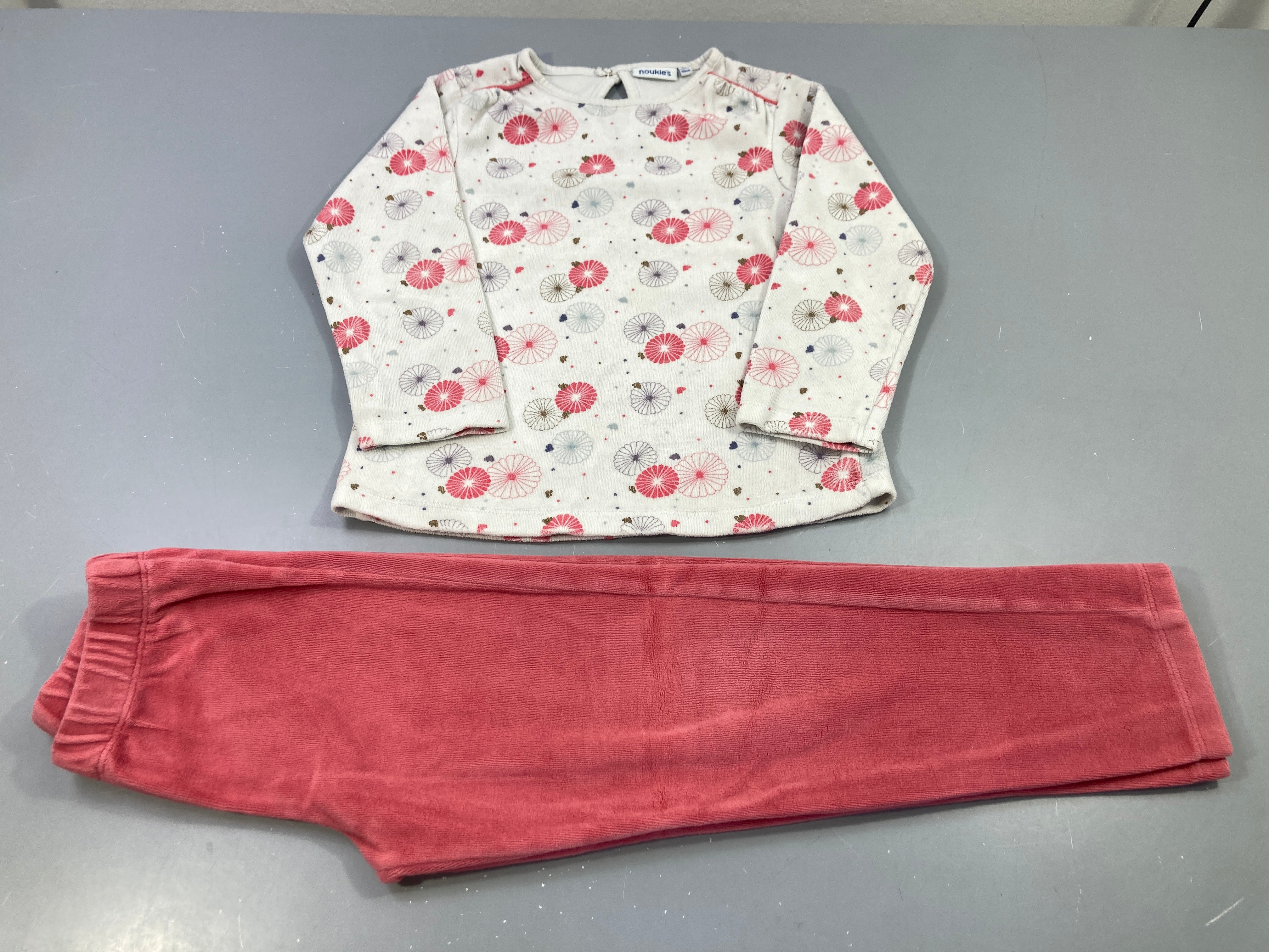 Pyjama 2pcs velours bleu clair fleurs rose-bleu